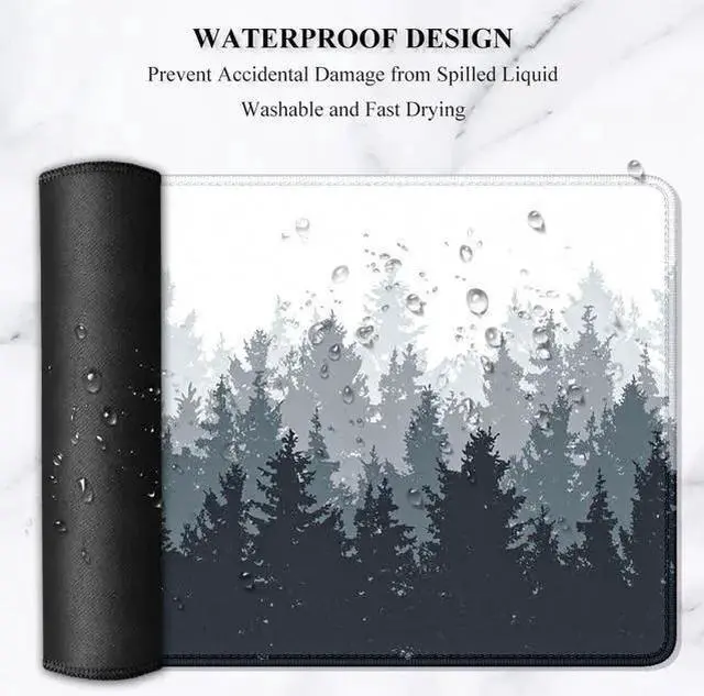Alt view image 6 of 7 - WISDUM Large Mouse Pad Desk Mat Gaming Mouse Pad XL XXL Mouse Pad for Desk Desk Pad for Keyboard Mice Desk Matt for Desktop Extended Long Mousepad Thin Black White Forest 31.5 x 11.8 Inch