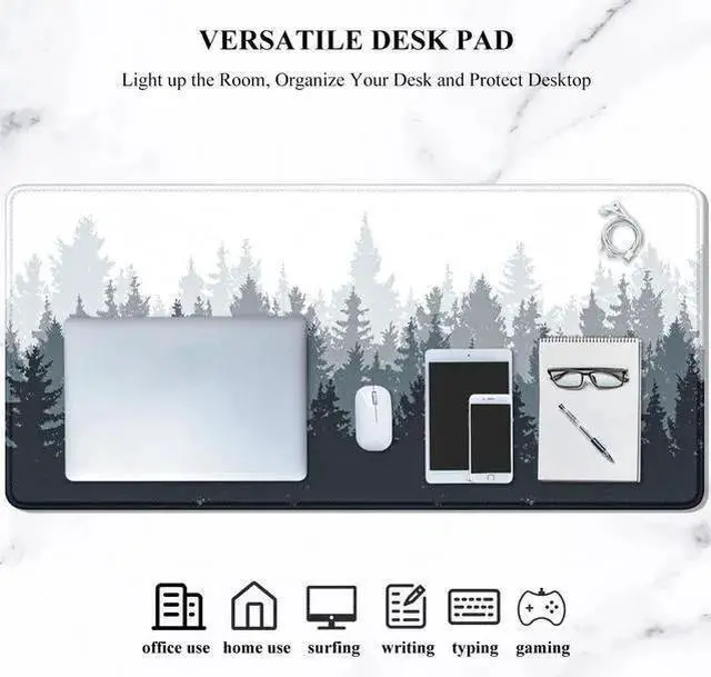 Alt view image 7 of 7 - WISDUM Large Mouse Pad Desk Mat Gaming Mouse Pad XL XXL Mouse Pad for Desk Desk Pad for Keyboard Mice Desk Matt for Desktop Extended Long Mousepad Thin Black White Forest 31.5 x 11.8 Inch