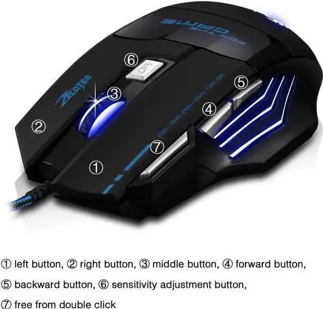 Alt view image 5 of 6 - WISDUM AFUNTA Zelotes Ergonomic 7200 DPI LED Optical Wired Gaming Mouse Mice 7 Buttons Compatible Mac Pro Gamer PC Laptop Desktop Notebook-Black Black(T80)