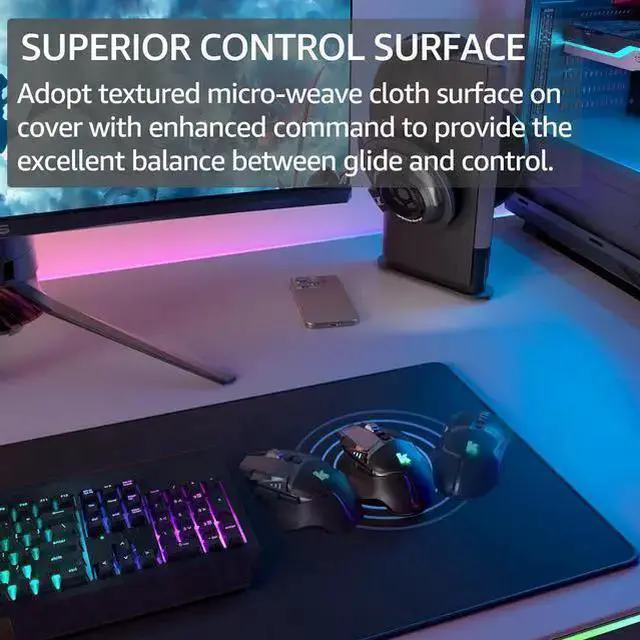 Alt view image 2 of 7 - WISDUM Large Gaming Mouse Pad with Superior Micro-Weave Cloth Extended Desk Mousepad with Stitched Edges Non-Slip Base Water Resist Keyboard Pad for Gamer Office & Home 31.5 x 11.8 in Black
