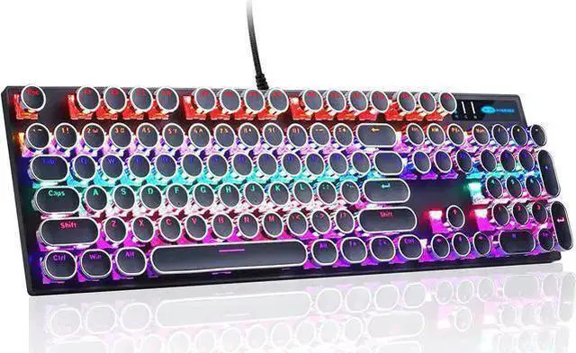 Main image of WISDUM Typewriter Mechanical Gaming Keyboard, Retro Punk Round Keycaps with RGB Rainbow Backlit USB Wired Keyboards for Game and Office, for Windows Laptop PC Mac - Blue Switches/Black