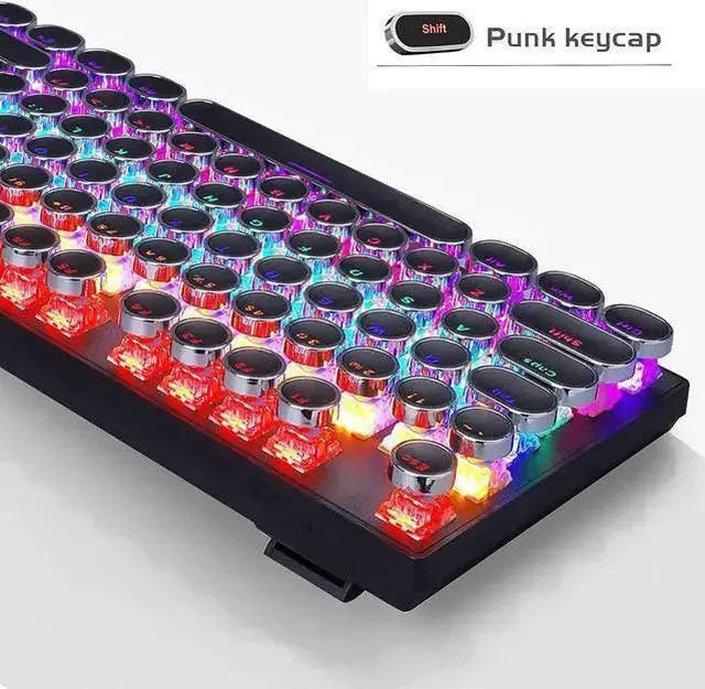 Alt view image 5 of 7 - WISDUM Typewriter Mechanical Gaming Keyboard, Retro Punk Round Keycaps with RGB Rainbow Backlit USB Wired Keyboards for Game and Office, for Windows Laptop PC Mac - Blue Switches/Black