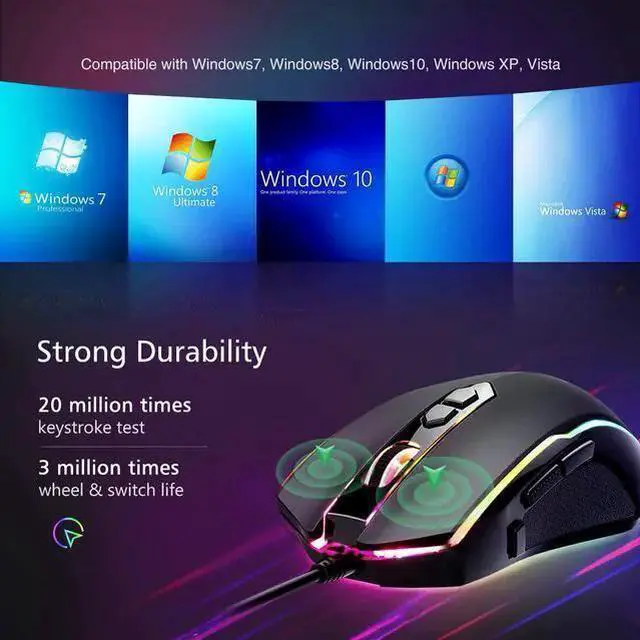 Alt view image 3 of 6 - WISDUM Gaming Mouse Wired, RGB Chroma Backlit Gaming Mouse, 8 Programmable Buttons, 7200 DPI Adjustable, Comfortable Grip Ergonomic Optical PC Computer Gaming Mice with Fire Button, Sega Genesis Acces
