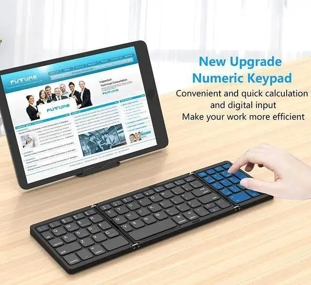 Alt view image 4 of 7 - WISDUM Foldable Bluetooth Keyboard, Foldable Wireless Portable Keyboard with Numeric Keypad, USB-C Rechargeable for iOS, Android, Windows System Laptop Tablet Smartphone Device (Not Full Size)