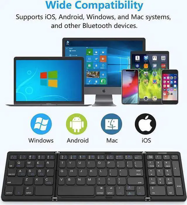 Alt view image 2 of 7 - WISDUM Foldable Bluetooth Keyboard, Foldable Wireless Portable Keyboard with Numeric Keypad, USB-C Rechargeable for iOS, Android, Windows System Laptop Tablet Smartphone Device (Not Full Size)