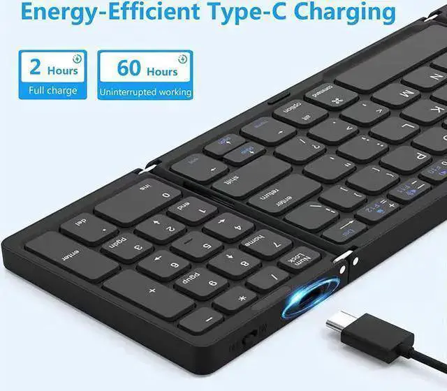 Alt view image 6 of 7 - WISDUM Foldable Bluetooth Keyboard, Foldable Wireless Portable Keyboard with Numeric Keypad, USB-C Rechargeable for iOS, Android, Windows System Laptop Tablet Smartphone Device (Not Full Size)