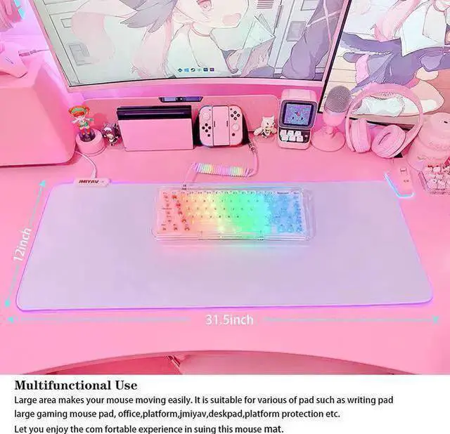 Alt view image 5 of 6 - WISDUM White Gaming Mouse Pad RGB Mousepad Non-Slip Rubber Base Extra Large Cool XL XXL Computer Desk Pad Gaming Accessories LED Light Up Extended Big Mouse Pad for Gamer (31.5x12In) Upgrade