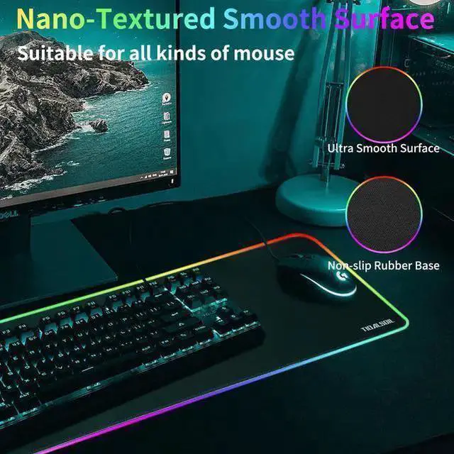 Alt view image 2 of 7 - WISDUM RGB Gaming Mouse Pad 31.5 x 11.8 Inch Oversized Non-Slip Rubber Base, 12 Light Modes, Large Keyboard Pad for PC Gaming and Office, Single Pack, Black