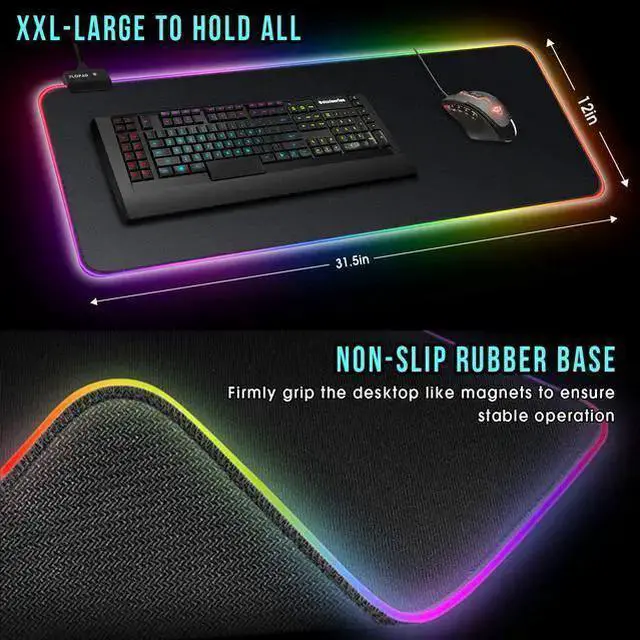 Alt view image 5 of 7 - WISDUM RGB Soft Gaming Mouse Pad Large, Oversized Glowing Led Extended Mousepad ,Non-Slip Rubber Base Computer Keyboard Pad Mat