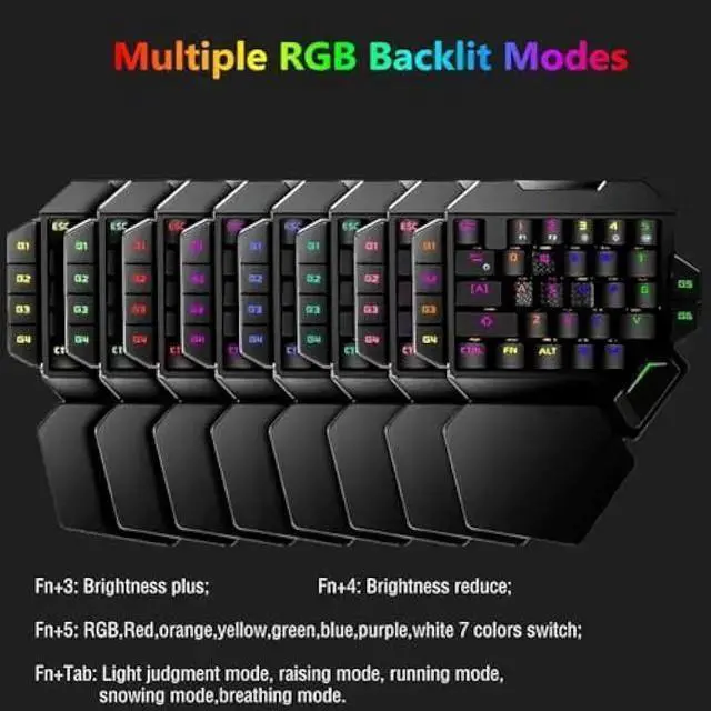Alt view image 3 of 7 - WISDUM Cakce RGB One Handed Mechanical Gaming Keyboard,Colorful Backlit Professional Gaming Keyboard with Wrist Rest Support,USB Wired Single Hand Mechanical Keyboard for Game