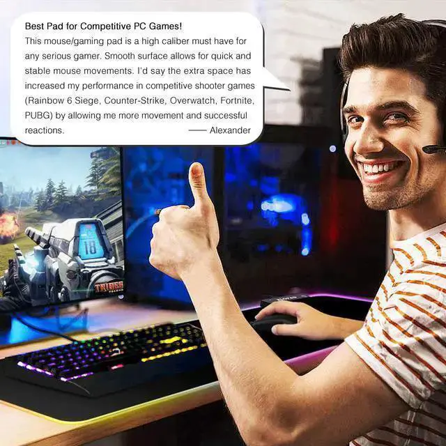 Alt view image 7 of 7 - WISDUM RGB Soft Gaming Mouse Pad Large, Oversized Glowing Led Extended Mousepad ,Non-Slip Rubber Base Computer Keyboard Pad Mat