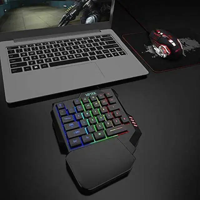 Alt view image 2 of 7 - WISDUM MFTEK One Hand Gaming Keyboard and Mouse Combo, RGB Rainbow Backlit One-Handed Mechanical Feeling Keyboard with Wrist Rest Support, USB Wired Keyboard Mouse and Mouse Pad Set for PC PS4 Gamer