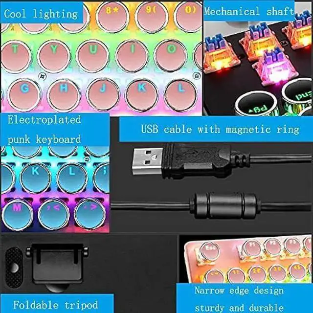 Alt view image 5 of 7 - WISDUM Ltvystore Mechanical Gaming Pink Keyboard,87 Key Retro Punk Typewriter-Style,Blue Switch RGB Backlit Keyboard,Anti-Ghosting, USB Wired, for PC Laptop Desktop Computer, for Game and Office