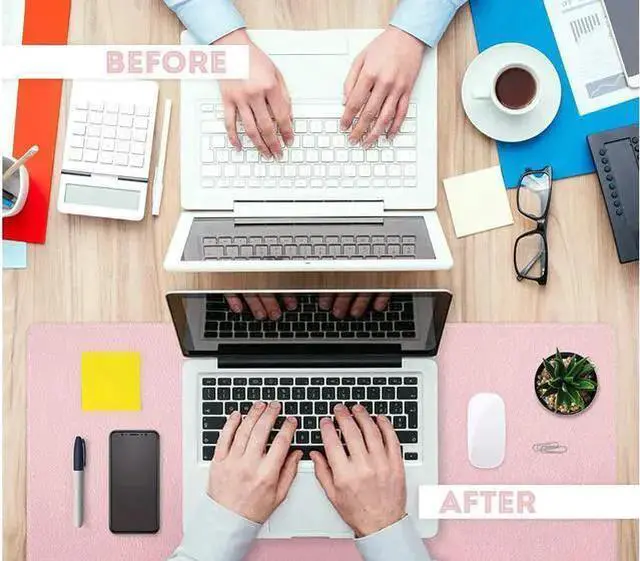 Alt view image 3 of 7 - WISDUM Leather Desk Pad, Mouse Pad, Office Desk Mat, Non-Slip Laptop Desk Pad, Waterproof Desk Writing Pad for Office and Home (31.5" x 15.7", Pink+Silver)
