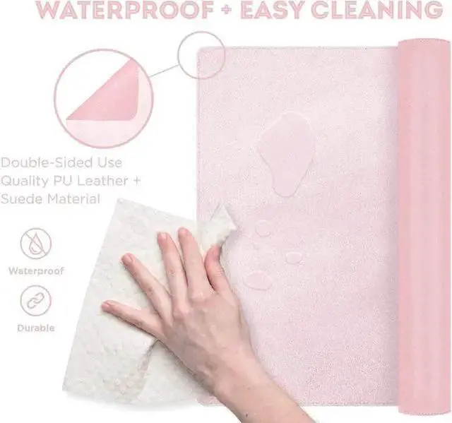 Alt view image 5 of 7 - WISDUM Leather Desk Pad, Mouse Pad, Office Desk Mat, Non-Slip Laptop Desk Pad, Waterproof Desk Writing Pad for Office and Home (31.5" x 15.7", Pink+Silver)