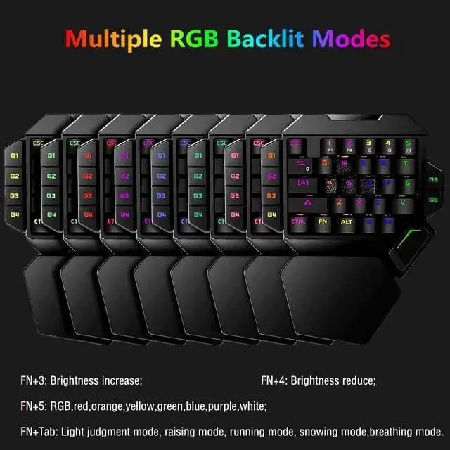 Alt view image 3 of 7 - WISDUM RGB One Handed Mechanical Gaming Keyboard,Colorful Backlit Professional Gaming Keyboard with Wrist Rest Support,USB Wired Single Hand Mechanical Keyboard for Game