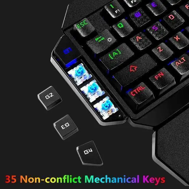 Alt view image 4 of 7 - WISDUM RGB One Handed Mechanical Gaming Keyboard,Colorful Backlit Professional Gaming Keyboard with Wrist Rest Support,USB Wired Single Hand Mechanical Keyboard for Game
