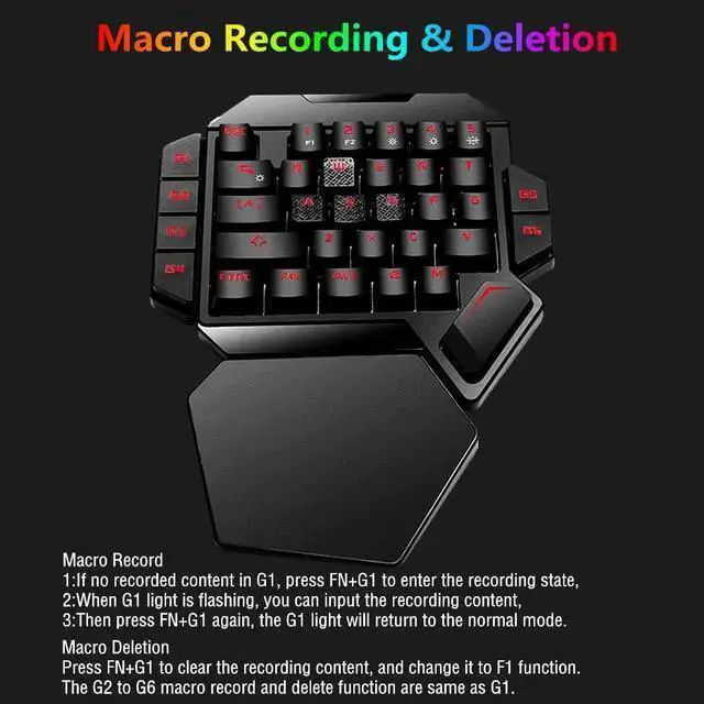 Alt view image 7 of 7 - WISDUM RGB One Handed Mechanical Gaming Keyboard,Colorful Backlit Professional Gaming Keyboard with Wrist Rest Support,USB Wired Single Hand Mechanical Keyboard for Game