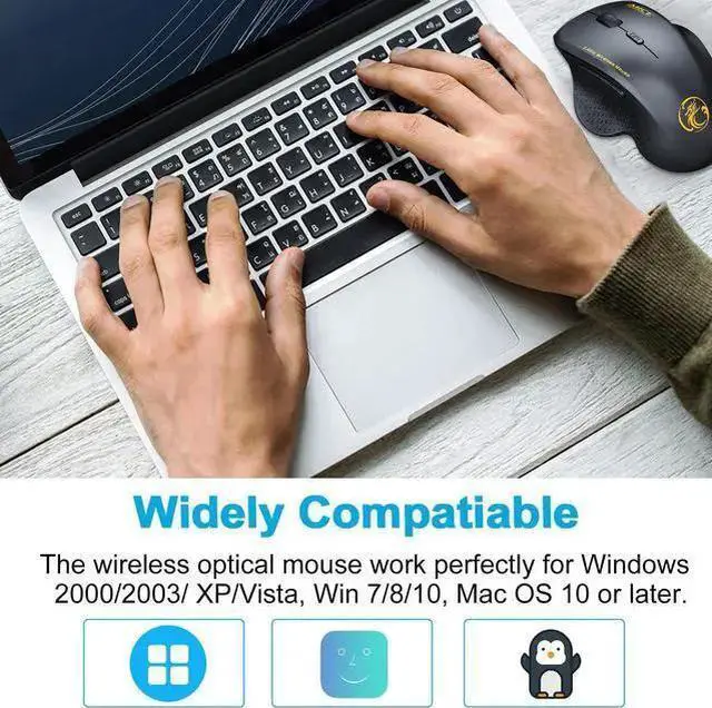 Alt view image 3 of 7 - WISDUM Wireless Ergonomic Mouse - 2.4G Optical Mouse with 6 Buttons, 800/1200/1600 3 Levels DPI, USB Receiver, Portable Computer Mouse for Laptop, PC, , Desktop (Black)