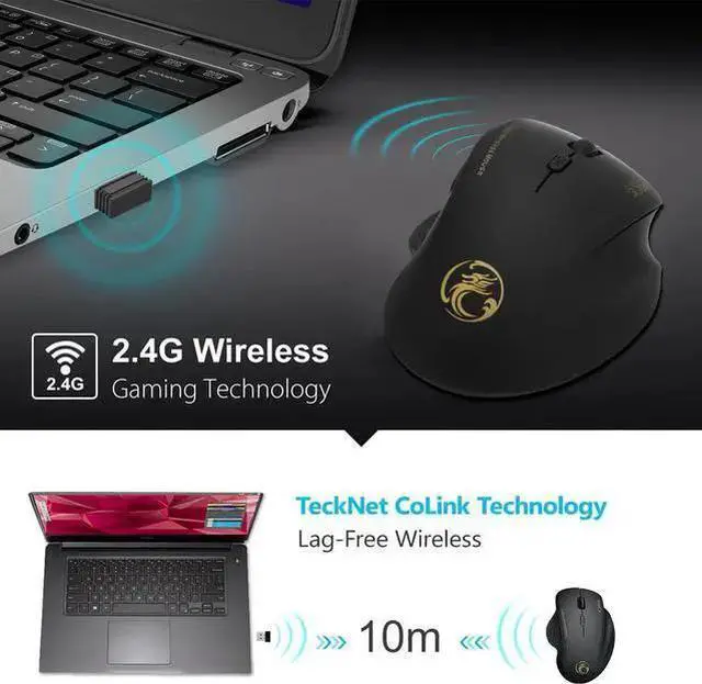 Alt view image 6 of 7 - WISDUM Wireless Ergonomic Mouse - 2.4G Optical Mouse with 6 Buttons, 800/1200/1600 3 Levels DPI, USB Receiver, Portable Computer Mouse for Laptop, PC, , Desktop (Black)