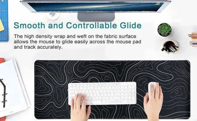 Alt view image 5 of 7 - WISDUM Quality Gaming Mouse Pad Large 31.5 x 11.8in Cool Topographic Pattern Keyboard Mousepad for Non-Slip Base and Stitched Edge, Washable Keyboard Pad Extended Desk Pad XXL Desk Mat (Black)