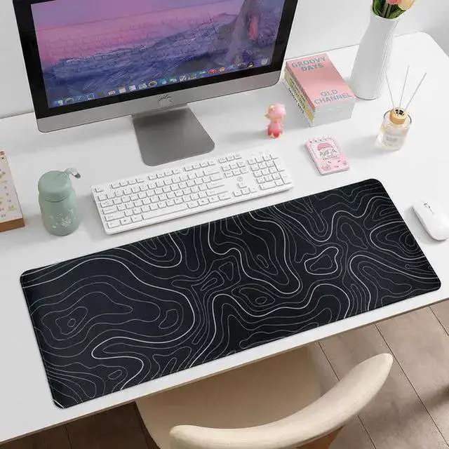Alt view image 3 of 7 - WISDUM Quality Gaming Mouse Pad Large 31.5 x 11.8in Cool Topographic Pattern Keyboard Mousepad for Non-Slip Base and Stitched Edge, Washable Keyboard Pad Extended Desk Pad XXL Desk Mat (Black)