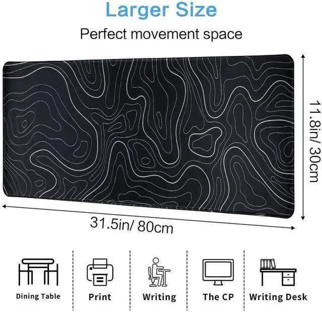 Alt view image 6 of 7 - WISDUM Quality Gaming Mouse Pad Large 31.5 x 11.8in Cool Topographic Pattern Keyboard Mousepad for Non-Slip Base and Stitched Edge, Washable Keyboard Pad Extended Desk Pad XXL Desk Mat (Black)