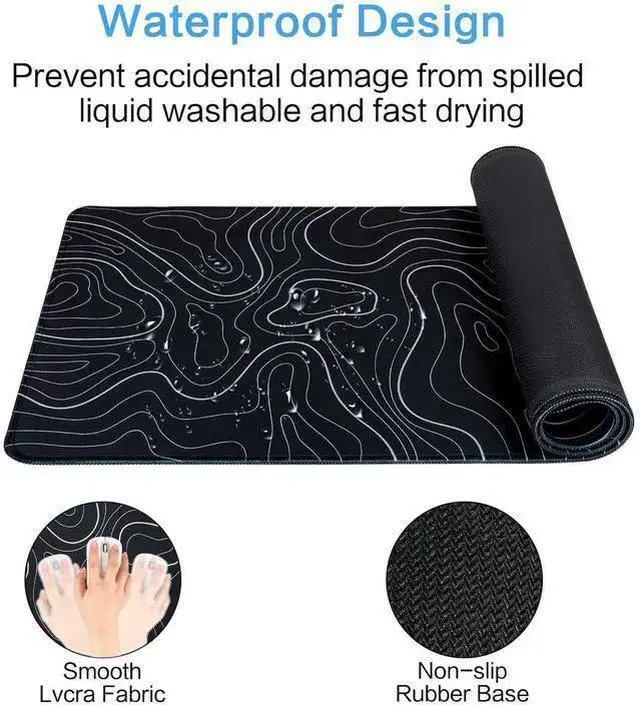 Alt view image 7 of 7 - WISDUM Quality Gaming Mouse Pad Large 31.5 x 11.8in Cool Topographic Pattern Keyboard Mousepad for Non-Slip Base and Stitched Edge, Washable Keyboard Pad Extended Desk Pad XXL Desk Mat (Black)