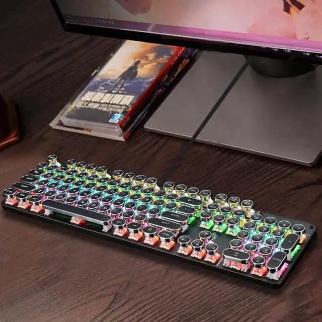 Main image of WISDUM Retro Steampunk Gaming Mechanical Keyboard-Blue Switch-RGB LED Backlit Illuminated Keyboard,USB Wired,Typewriter-Style,Plating 104 Key Round Keycaps,for Game and Office,for Laptop Desktop