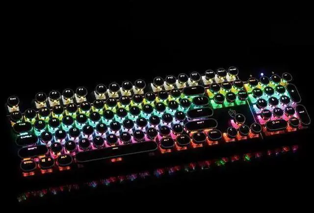 Alt view image 2 of 6 - WISDUM Retro Steampunk Gaming Mechanical Keyboard-Blue Switch-RGB LED Backlit Illuminated Keyboard,USB Wired,Typewriter-Style,Plating 104 Key Round Keycaps,for Game and Office,for Laptop Desktop