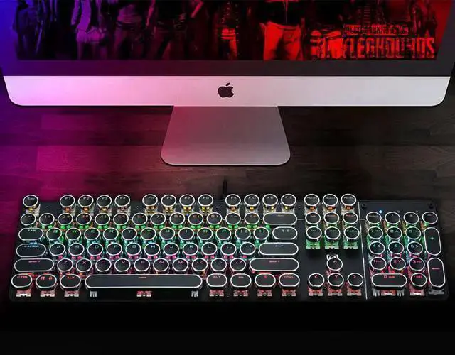 Alt view image 6 of 6 - WISDUM Retro Steampunk Gaming Mechanical Keyboard-Blue Switch-RGB LED Backlit Illuminated Keyboard,USB Wired,Typewriter-Style,Plating 104 Key Round Keycaps,for Game and Office,for Laptop Desktop