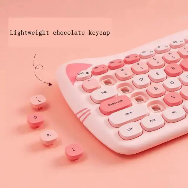 Alt view image 2 of 5 - WISDUM Cute Cat Keyboard and Mouse Combo, 2.4G Wireless Keyboard and Mouse Set, Compatible with Notebook, PC,Laptop,Tablet,Computer Windows(Multicolor Pink)