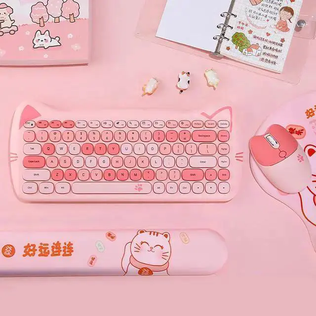 Alt view image 3 of 5 - WISDUM Cute Cat Keyboard and Mouse Combo, 2.4G Wireless Keyboard and Mouse Set, Compatible with Notebook, PC,Laptop,Tablet,Computer Windows(Multicolor Pink)