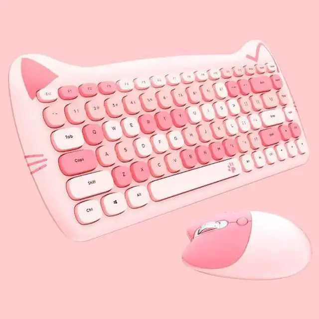 Main image of WISDUM Cute Cat Keyboard and Mouse Combo, 2.4G Wireless Keyboard and Mouse Set, Compatible with Notebook, PC,Laptop,Tablet,Computer Windows(Multicolor Pink)