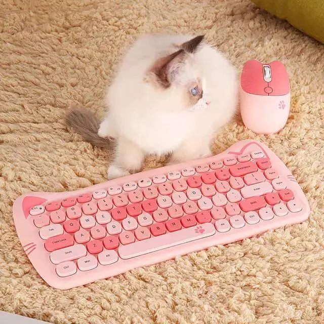 Alt view image 5 of 5 - WISDUM Cute Cat Keyboard and Mouse Combo, 2.4G Wireless Keyboard and Mouse Set, Compatible with Notebook, PC,Laptop,Tablet,Computer Windows(Multicolor Pink)