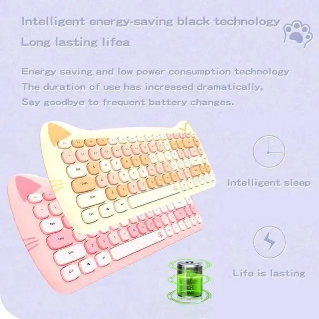 Alt view image 4 of 5 - WISDUM Cute Cat Keyboard and Mouse Combo, 2.4G Wireless Keyboard and Mouse Set, Compatible with Notebook, PC,Laptop,Tablet,Computer Windows(Multicolor Pink)