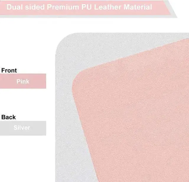 Alt view image 3 of 7 - WISDUM Dual Sided PU Leather Desk Pad, Mouse Pad, Office Desk Mat, Non-Slip Laptop Desk Pad, Waterproof Desk Writing Pad for Office and Home (31.5" x 15.7", Pink+Silver)