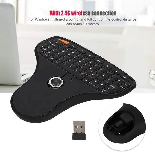 Alt view image 3 of 5 - WISDUM 070 Keyboard Trackball Portable Keyboard Trackball 2.4G Wireless Mini USB Multimedia Keyboard for TV Computer Keyboard