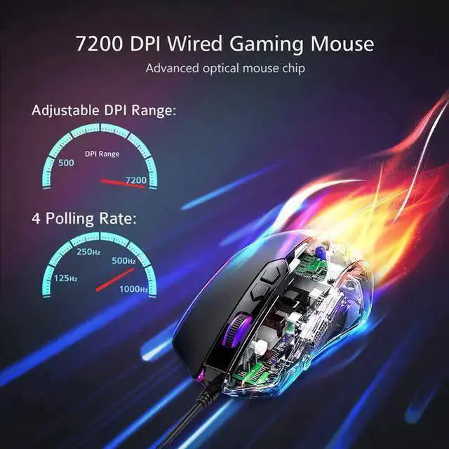 Alt view image 6 of 6 - WISDUM Gaming Mouse Wired, RGB Chroma Backlit Gaming Mouse, 8 Programmable Buttons, 7200 DPI Adjustable, Comfortable Grip Ergonomic Optical PC Computer Gaming Mice with Fire Button, Sega Genesis Acces