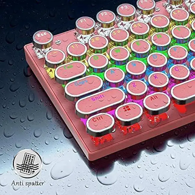 Alt view image 4 of 7 - WISDUM Ltvystore Mechanical Gaming Pink Keyboard,87 Key Retro Punk Typewriter-Style,Blue Switch RGB Backlit Keyboard,Anti-Ghosting, USB Wired, for PC Laptop Desktop Computer, for Game and Office