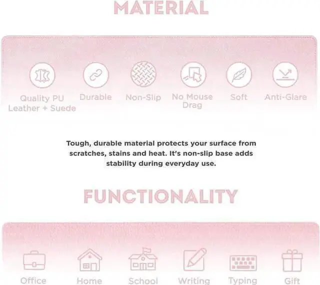Alt view image 2 of 7 - WISDUM Leather Desk Pad, Mouse Pad, Office Desk Mat, Non-Slip Laptop Desk Pad, Waterproof Desk Writing Pad for Office and Home (31.5" x 15.7", Pink+Silver)