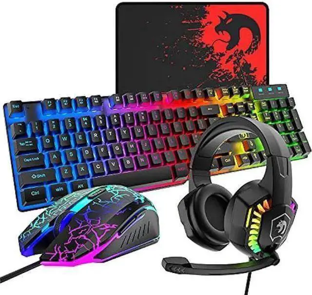 Main image of WISDUM Wired Gaming Keyboard and Mouse Headset Combo,Rainbow LED Backlit Wired Keyboard,Over Ear Headphone with Mic,Rainbow Backlit Gaming Mice,Mouse Pad,for PC,Laptop,Mac,PS4,(Black)
