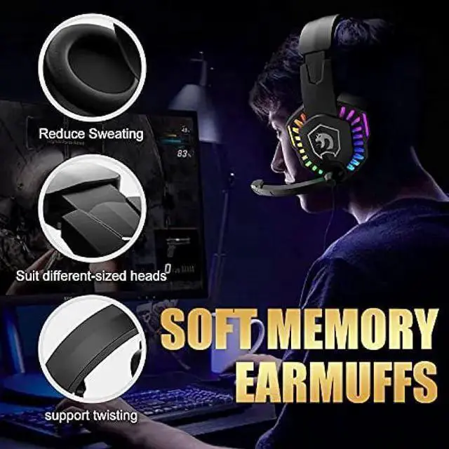 Alt view image 4 of 7 - WISDUM Wired Gaming Keyboard and Mouse Headset Combo,Rainbow LED Backlit Wired Keyboard,Over Ear Headphone with Mic,Rainbow Backlit Gaming Mice,Mouse Pad,for PC,Laptop,Mac,PS4,(Black)