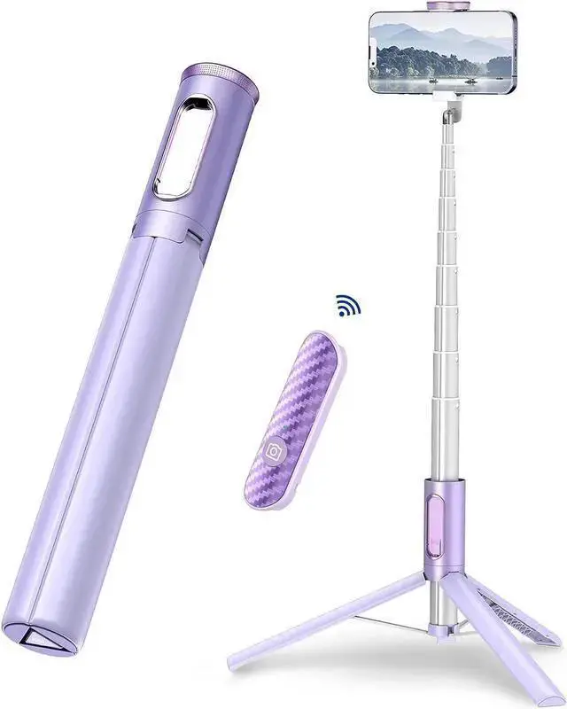 Main image of WISDUM TONEOF Tripod, Cell Phone Selfie Stick, 60 Inch All-in-1 Stand with Integrated Wireless Remote, Lightweight and Portable, Extendable Tripod for 4-7 Inch and AndroidPurple
