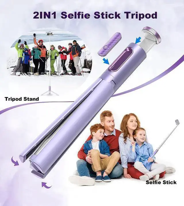Alt view image 2 of 7 - WISDUM TONEOF Tripod, Cell Phone Selfie Stick, 60 Inch All-in-1 Stand with Integrated Wireless Remote, Lightweight and Portable, Extendable Tripod for 4-7 Inch and AndroidPurple
