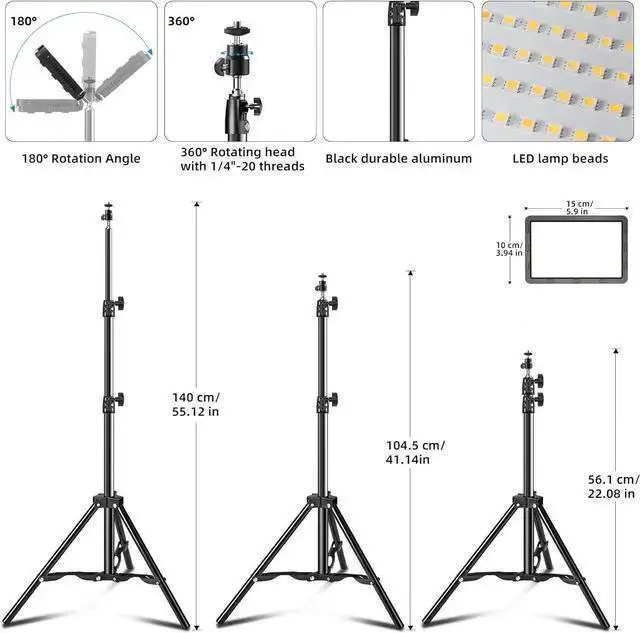Alt view image 3 of 7 - WISDUM Studio LED Video Light Kit - 9 Color Filters, Adjustable Tripod, for Photo Video Streaming
