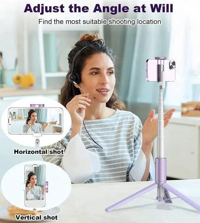 Alt view image 6 of 7 - WISDUM TONEOF Tripod, Cell Phone Selfie Stick, 60 Inch All-in-1 Stand with Integrated Wireless Remote, Lightweight and Portable, Extendable Tripod for 4-7 Inch and AndroidPurple