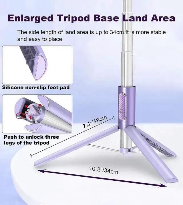 Alt view image 4 of 7 - WISDUM TONEOF Tripod, Cell Phone Selfie Stick, 60 Inch All-in-1 Stand with Integrated Wireless Remote, Lightweight and Portable, Extendable Tripod for 4-7 Inch and AndroidPurple