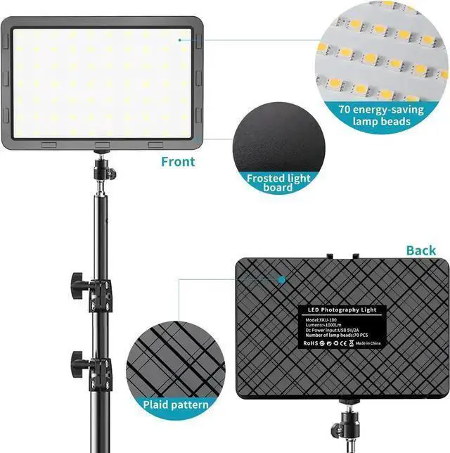 Alt view image 5 of 7 - WISDUM Studio LED Video Light Kit - 9 Color Filters, Adjustable Tripod, for Photo Video Streaming