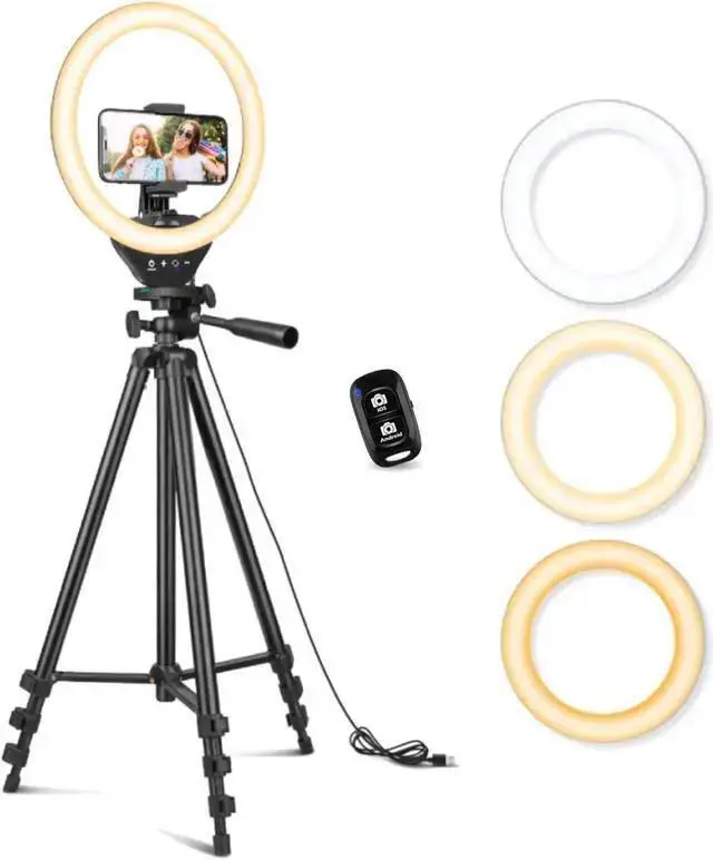 Main image of WISDUM Sensyne 10'' Ring Light with 50'' Extendable Tripod Stand, LED Circle Lights with Phone Holder for Live Stream/Makeup/YouTube Video/TikTok, Compatible with All Phones